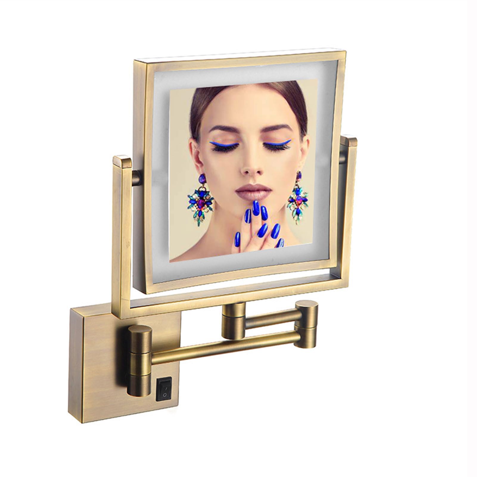 Specchio Ingranditore a Parete 3X, Specchio Trucco Illuminato, Specchio Cosmetico Retrattile, Girevole Specchio Bifacciale Specchio da Barba