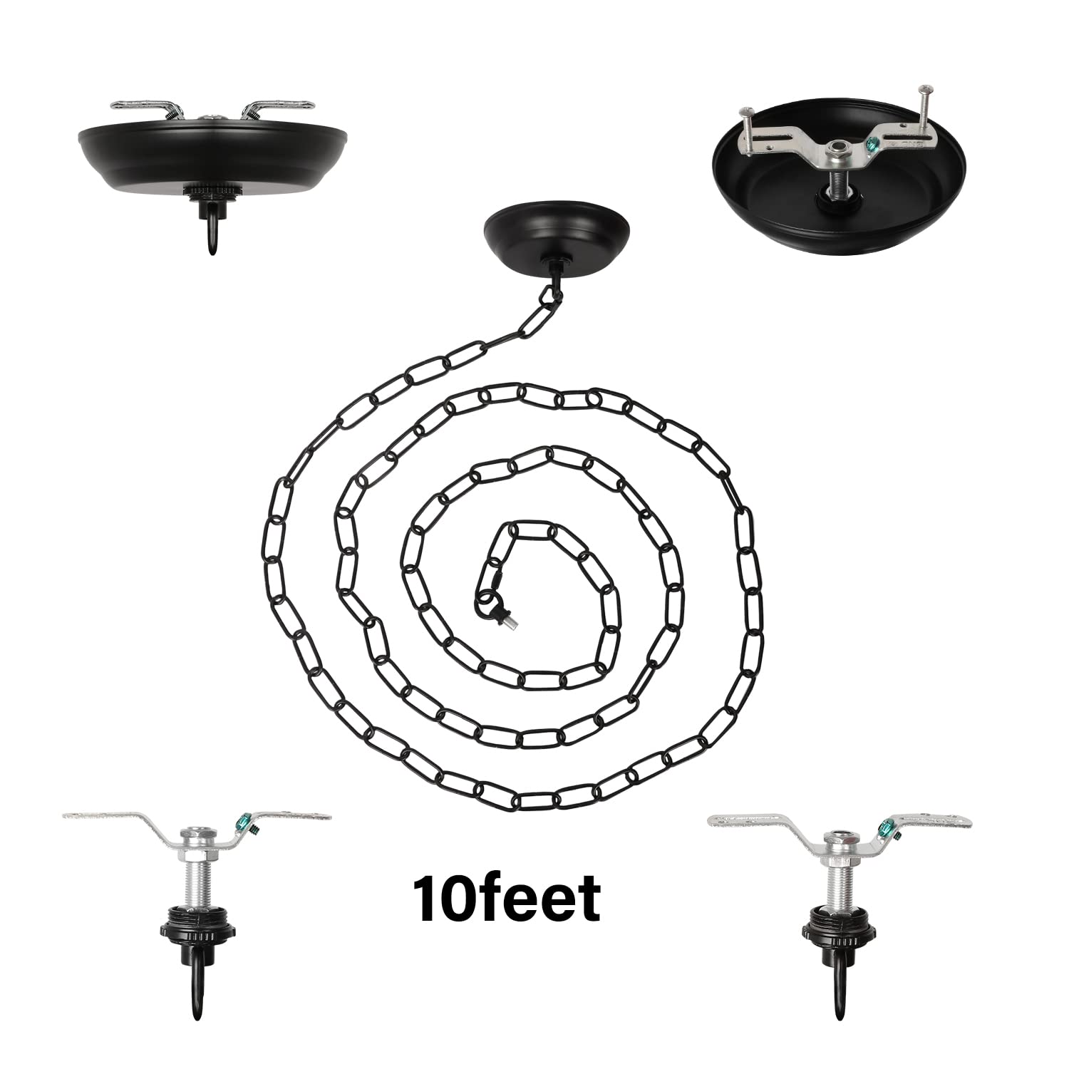10 Feet Heavy Duty Black Chain with 5" Light Canopy Kit for Chandelier, Swag Light Kit Light Fixture Mounting Bracket for Hanging Light — Amazon image 2
