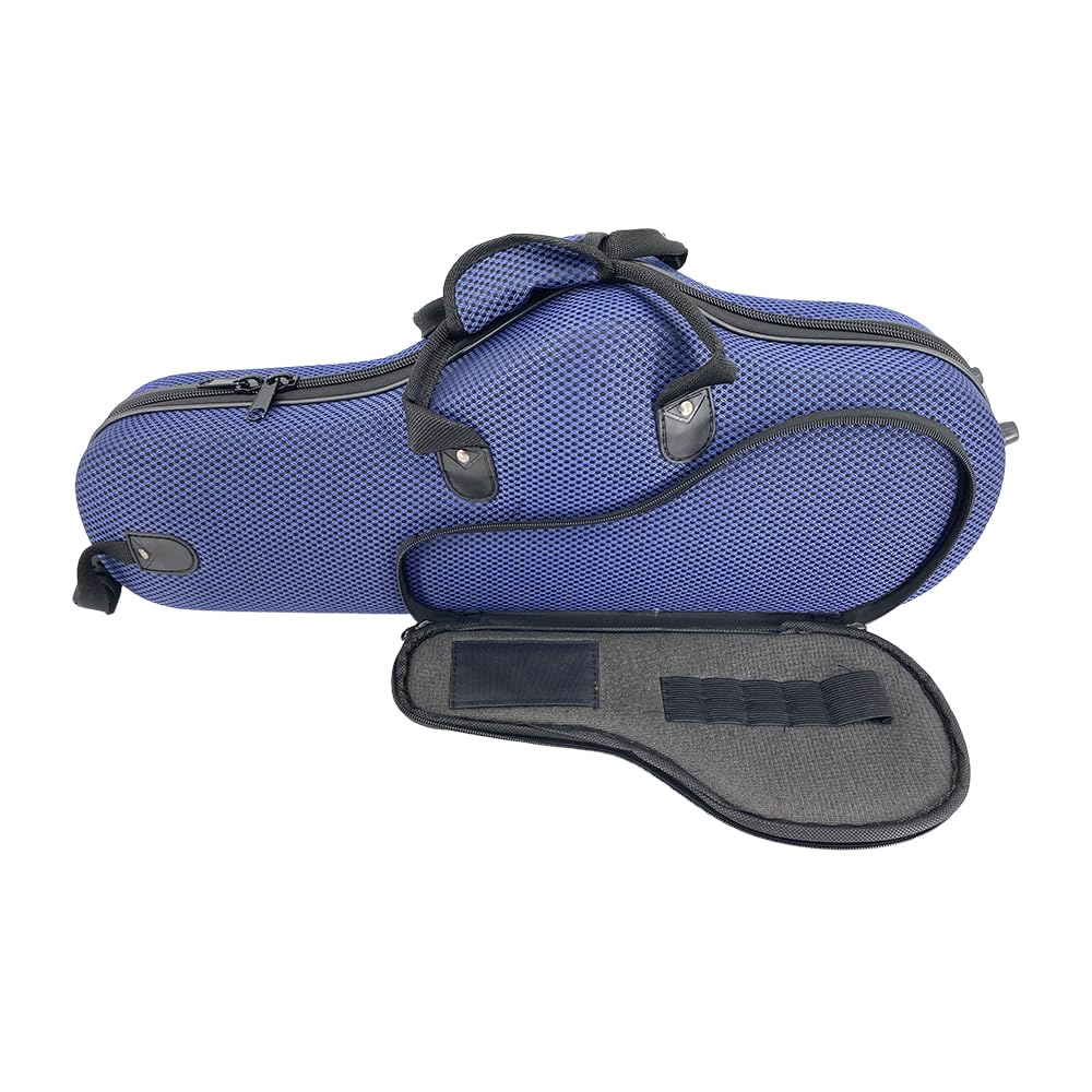 Custodia rigida per sassofono contralto, custodia in nylon resistente e antiurto blu con tracolla imbottita rimovibile, due manici, tasca extra e morbidi divisori imbottiti per un facile