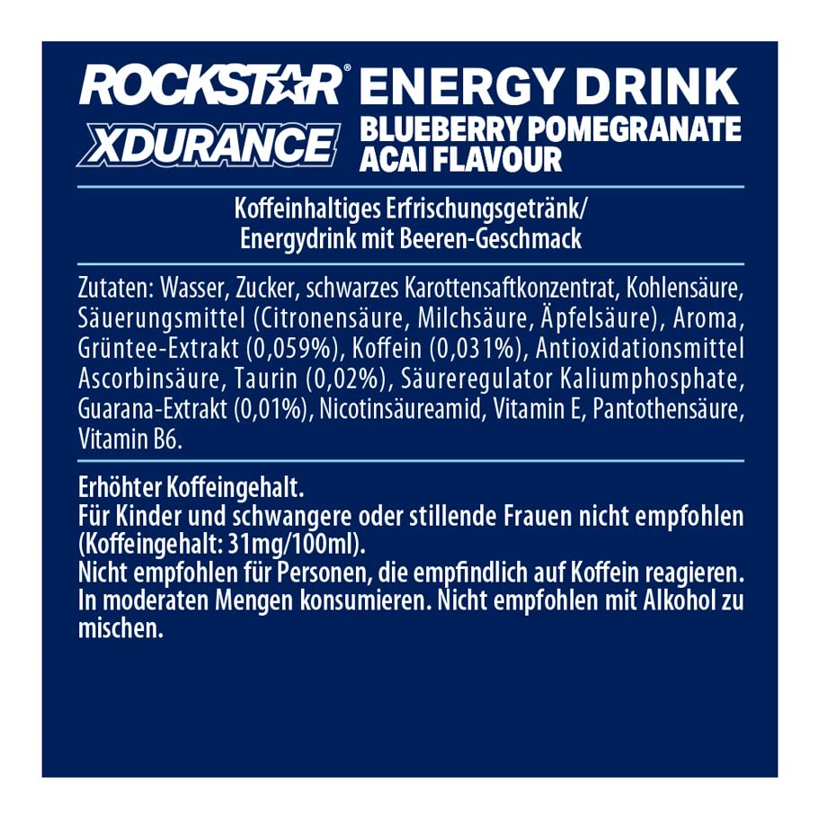 Rockstar Energy Drink Xdurance Blueberry Pomegranate Acai, 12 x 500 ml - Image 6