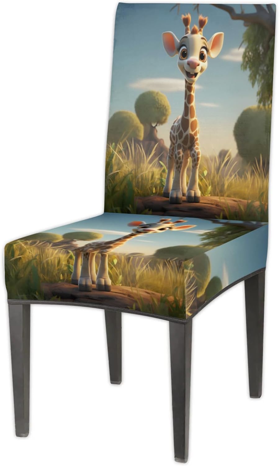 QsirBC Giraffe Meadow Stretch Dining Room Chair Covers Set of 6 Chair Slipcovers Removable Washable Kitchen Seat Covers Chair Protectors for Hotel Party Wedding