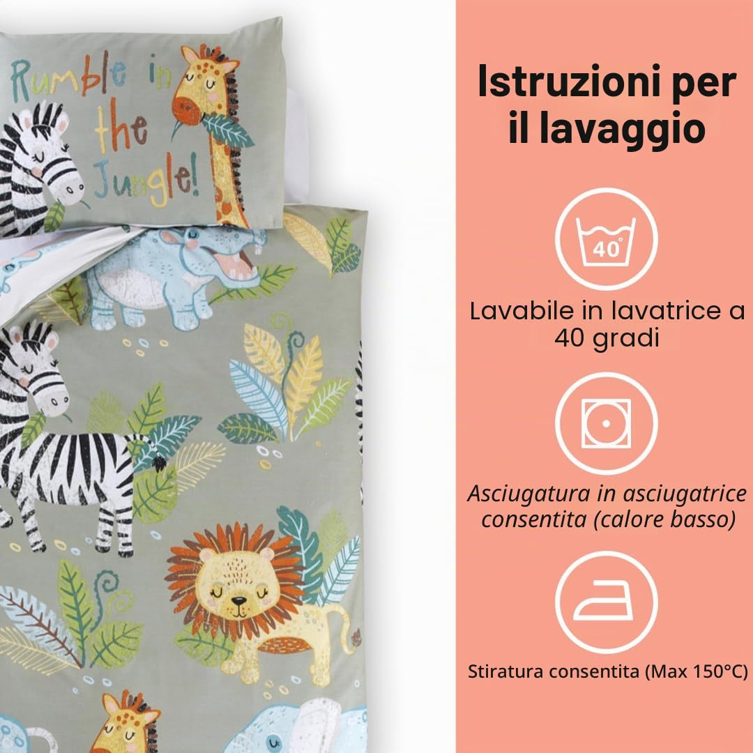 Rapport Home Rumble In The Jungle - Set copripiumino per bambini, per letto singolo, colore: Verde