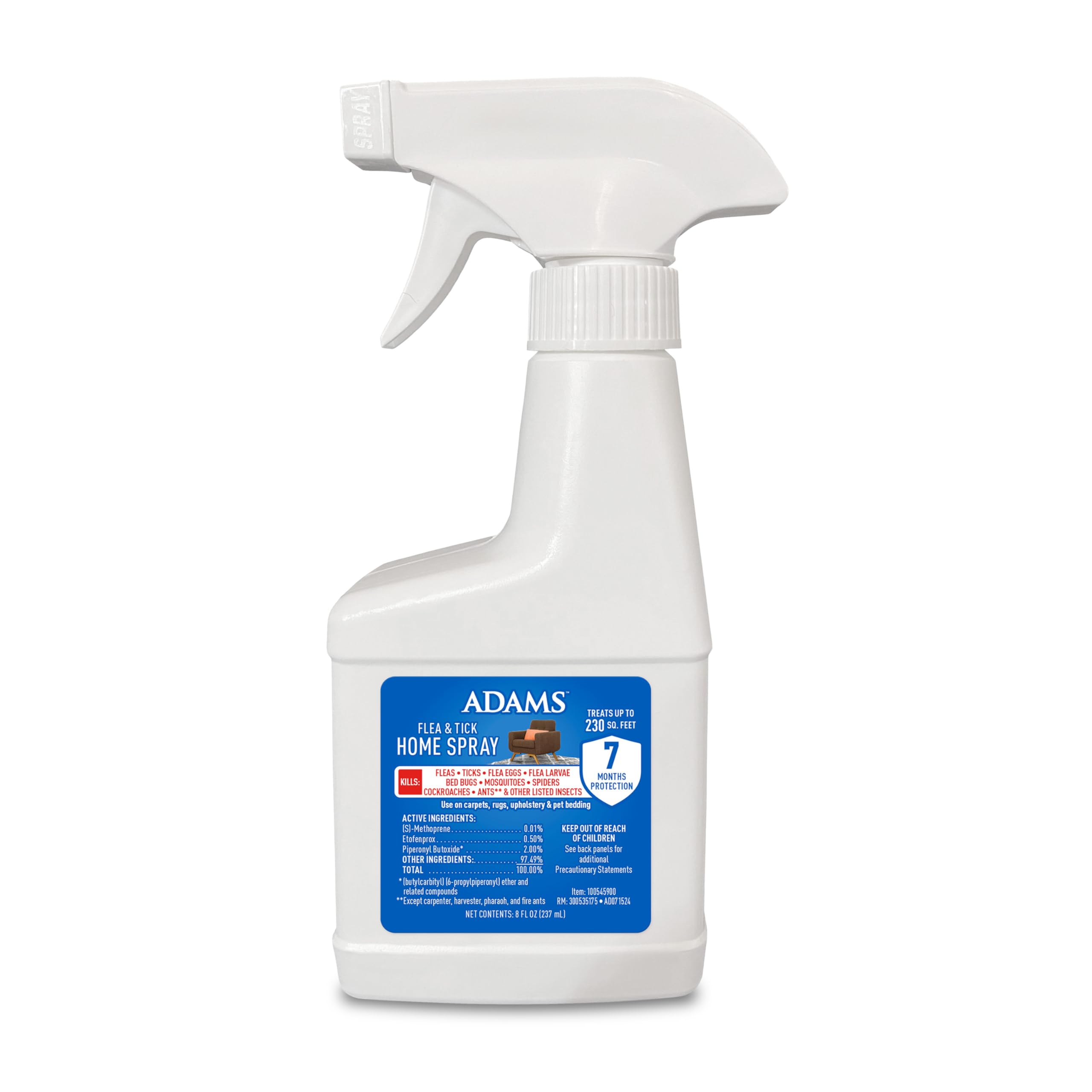 AdamsFlea & Tick Home Spray, Kills Fleas, Flea Eggs, Flea Larvae, Bed Bugs, Ticks, Ants (Except Carpenter, Harvester, Pharaoh and Fire Ants), Cockroaches, Spiders, & Mosquitoes in The Home, 8 Fl Oz