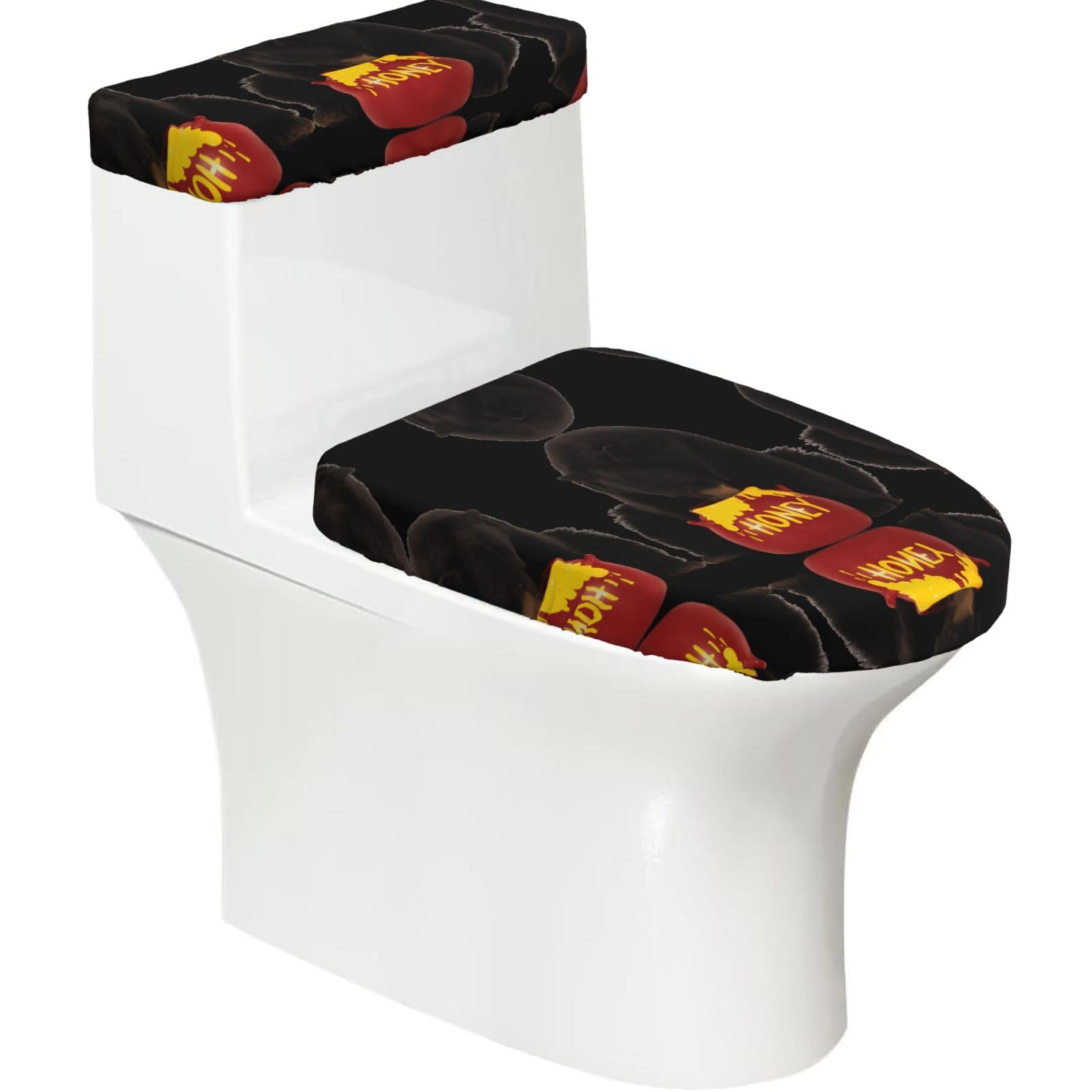 Mrowyc Black Bear Eats Honey Printed Toilet Seat Set - Set Of 2 - Universal Toilet Seat Cover - Housewarming Birthday Christmas Gift