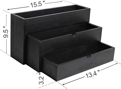 Miniatura 2 de Organizador de jarabe de café de madera negra, soporte de botella separado de 3 niveles para barra de café, soporte de almacenamiento de 12 botellas