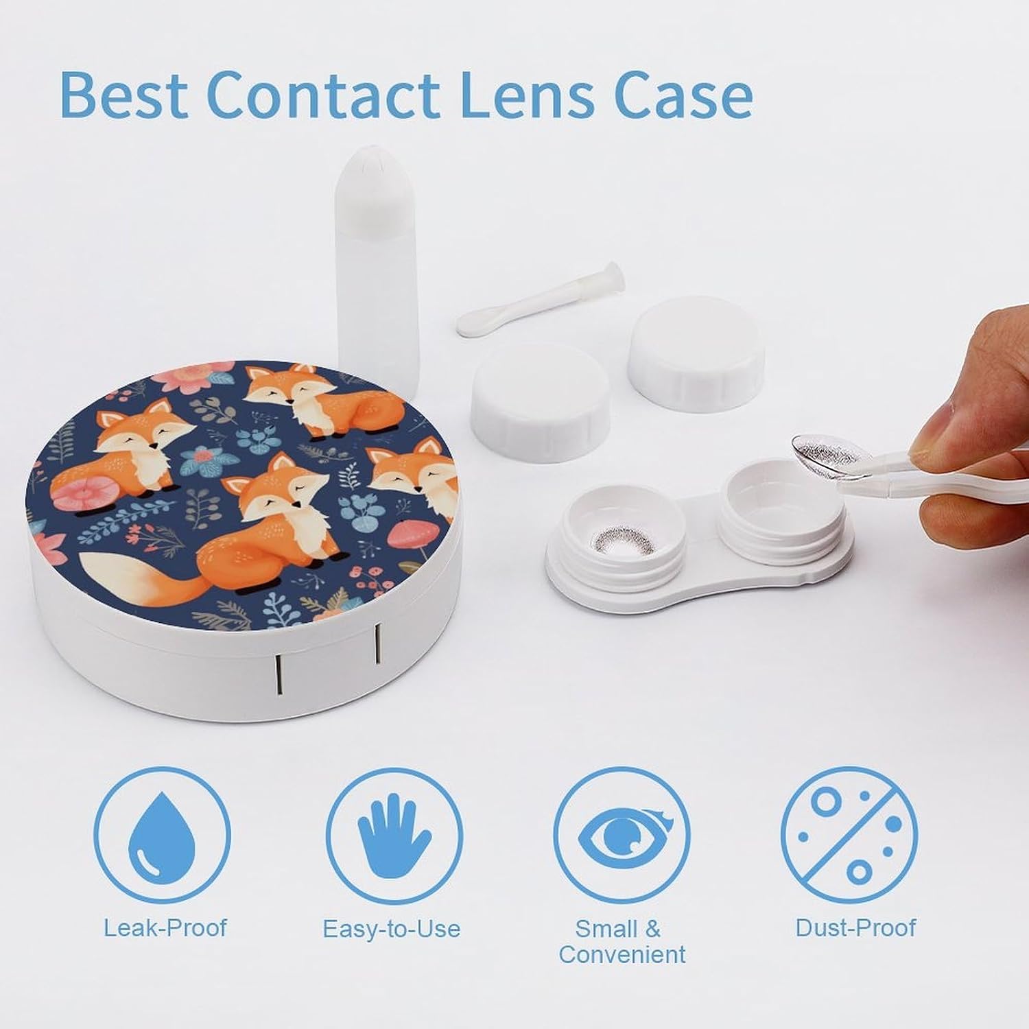 Cute Animal Fox Flower Contact Lens Case Kit with Mirror,Tweezer And Contact Lenses Solution Bottle,Portable Soak Storage Kit Leak Proof Contact Lens Box Holder Container for Travel image 3