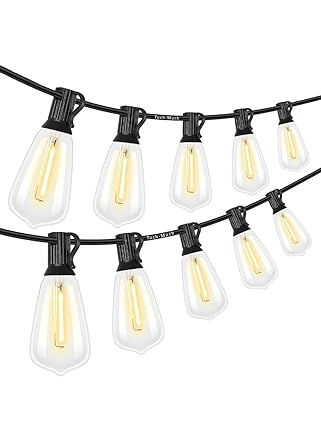 Tuch-much LED Outdoor Strong Solar Lights. Patio Lights with 20 shatterproof Edison Bulbs, Outside Hanging Lights Waterproof for Porch, Deck, Garden, Backyard, Balcony.