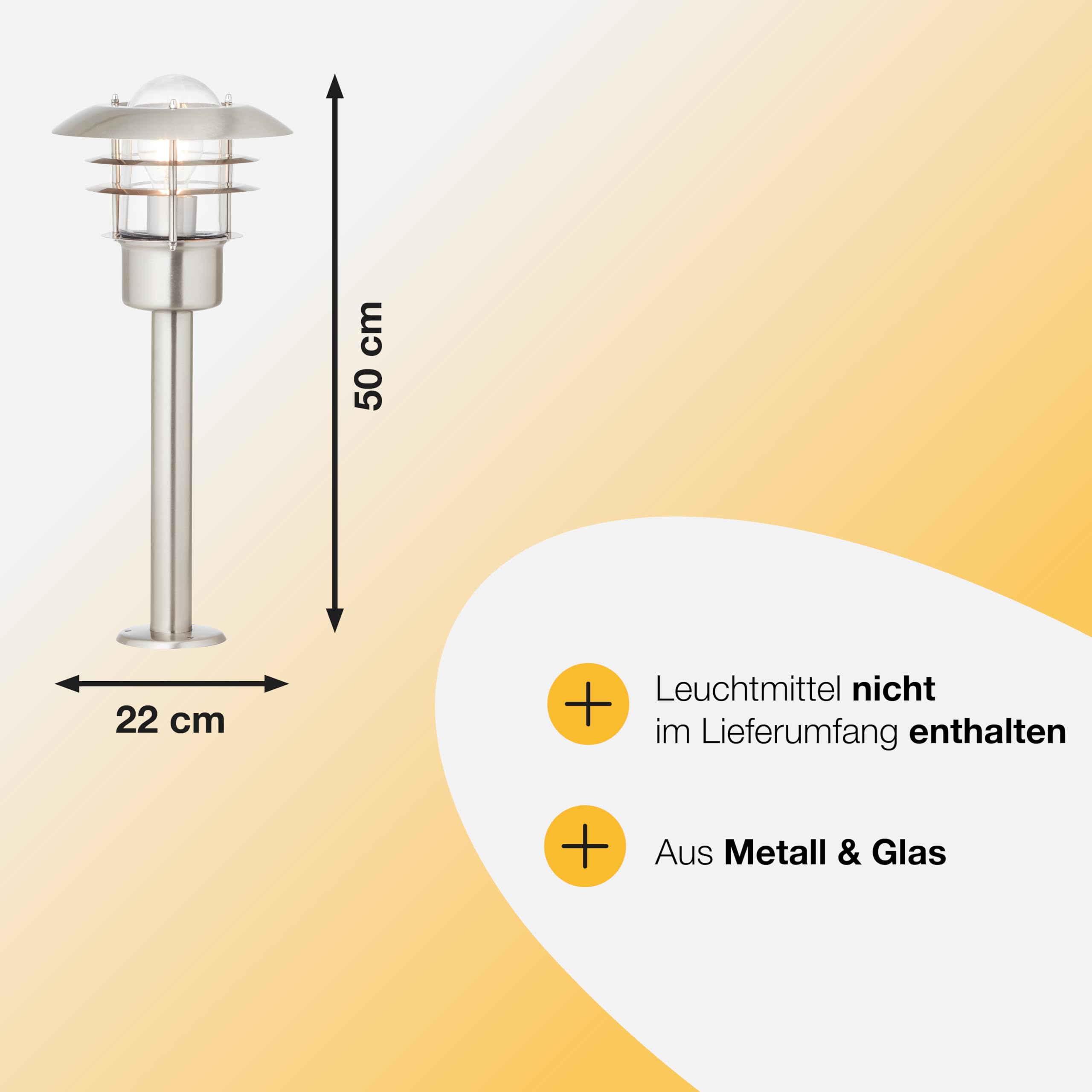 Brilliant Lampe Terrence Außensockelleuchte 50cm edelstahl | 1x A60, E27, 60W, geeignet für Normallampen (nicht enthalten) | IP-Schutzart: 44 - spritzwassergeschützt | Outdoor Gartenlampe für Wege, Terrasse und Einfahrt, wetterfeste Beleuchtung fürs Haus,