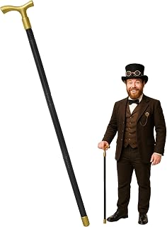 Nicky Bigs Novelties Adult Steampunk Derby Walking Cane Gold Derby-Style Handle & Black Hollow Stick Victorian, Gothic, Steampunk Costumes Cosplay & Accessory for Themed Parties 36-Inch