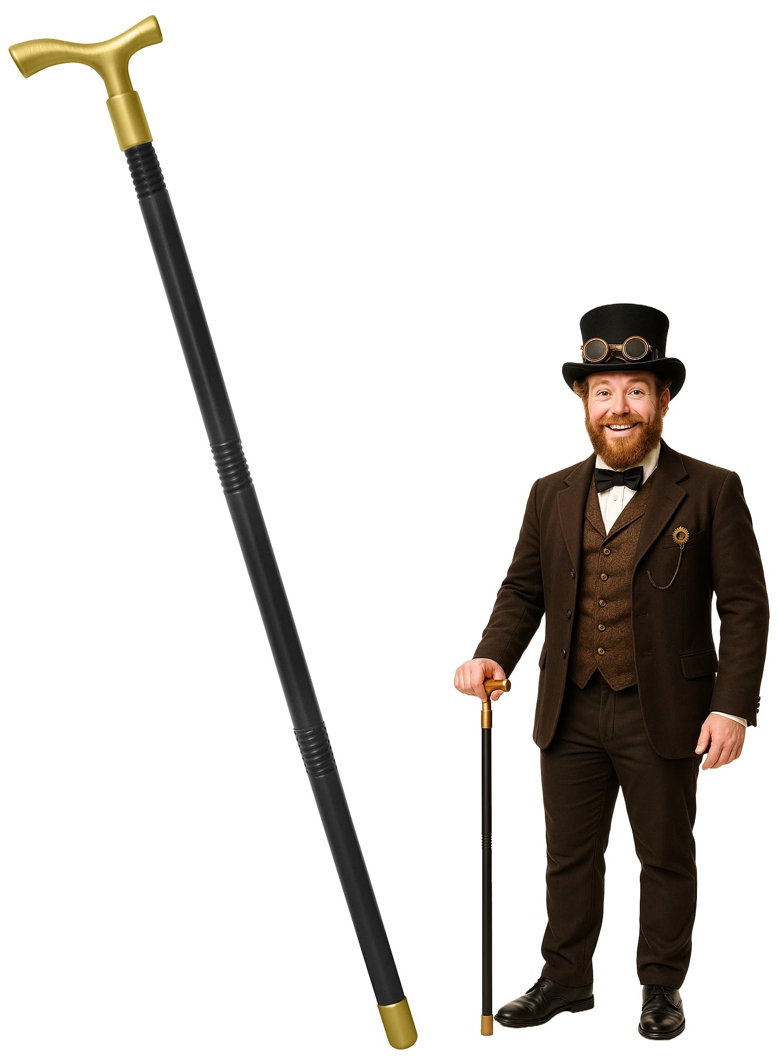 Nicky Bigs Novelties Adult Steampunk Derby Walking Cane Gold Derby-Style Handle & Black Hollow Stick Victorian, Gothic, Steampunk Costumes Cosplay & Accessory for Themed Parties 36-Inch