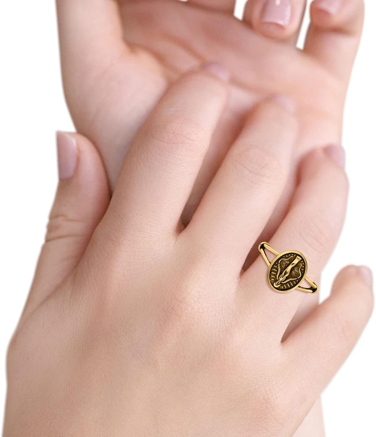 Blue Apple Co. Miraculous Medal Ring Oxidized Band Solid 925 Sterling Silver Thumb Ring (13mm)