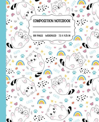 Kawaii Cat Composition Notebook Wide Ruled: Cute Kawaii Cats with Adorable Face Expressions, Kitty Aesthetic Kawaii Style, Preppy Notebook For Boys, ... Pages, 7.5 x 9.25, Best Gift Idea for Schoo