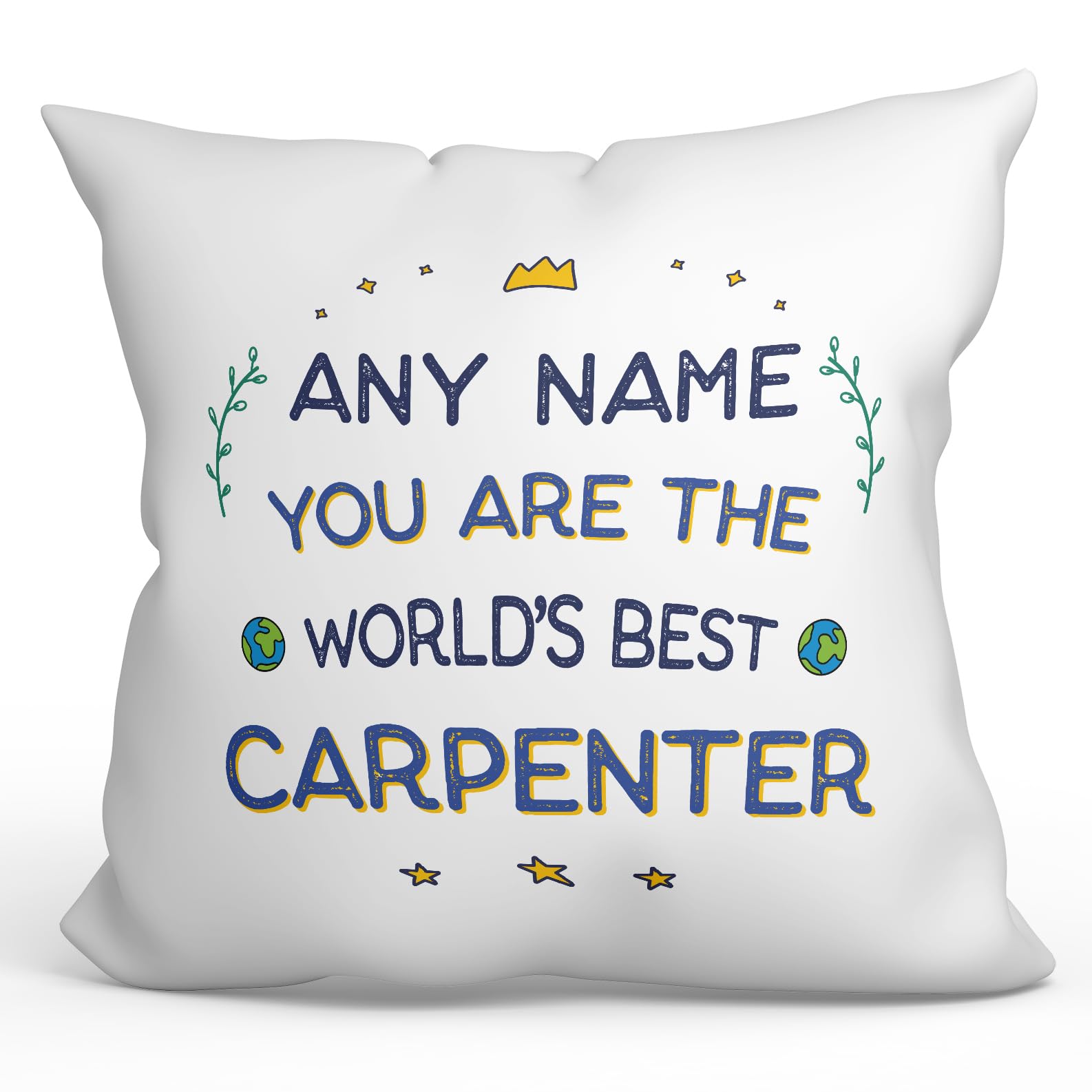 MUGFFINS Personalised Cushion for CARPENTER Padding included - in English - World's Best - Funny custom gift - Pillow: cover and filling 15.7x15.7 inches โ image 1