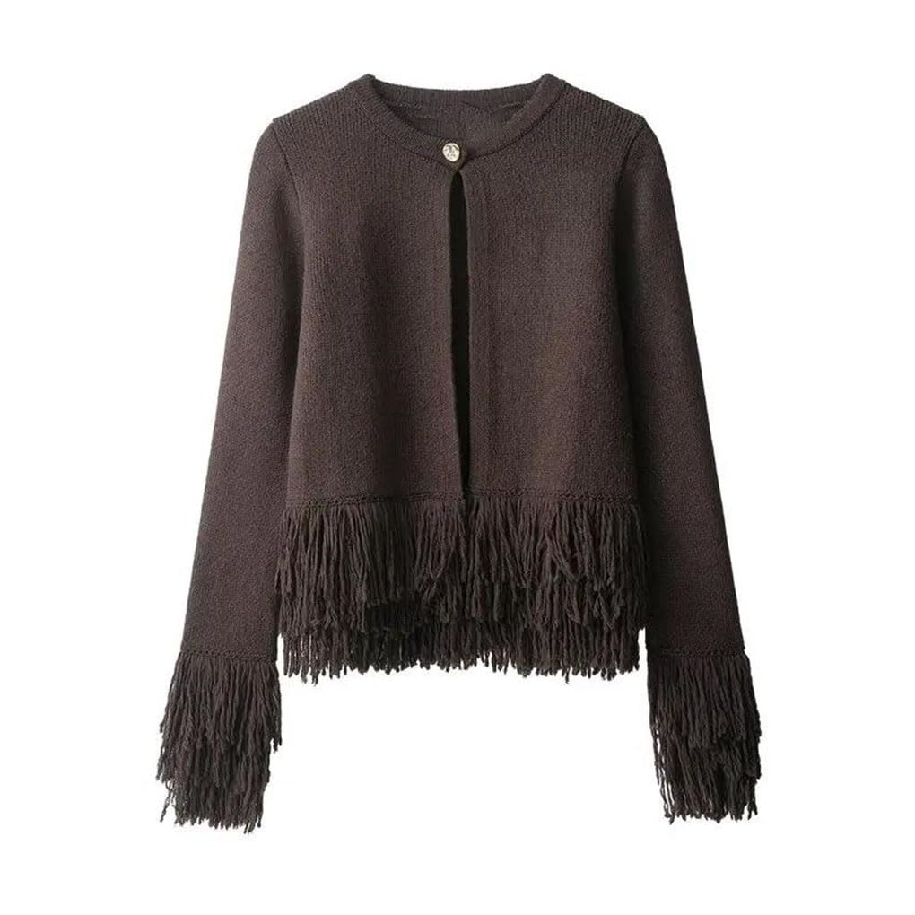 Cárdigan Largo de Punto con Borlas for Mujer, Elegante Chaqueta de Manga Larga con Botones Delanteros, Nueva Prenda de Abrigo de Otoño