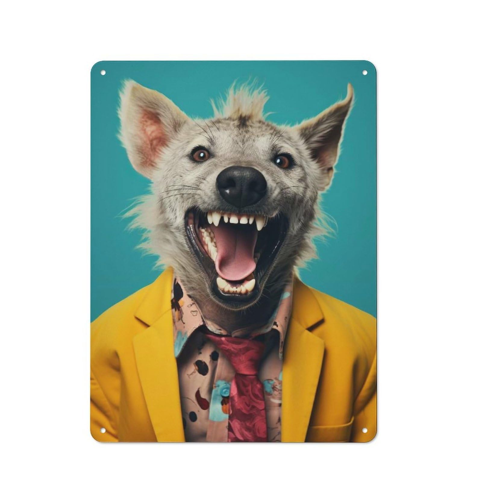 Retro Metal Wall Sign 40x30cm with Laughing Hyena for Pub Or Café, for Vintage Wall Decor Fans, for Cafés, Pubs And Restaurants