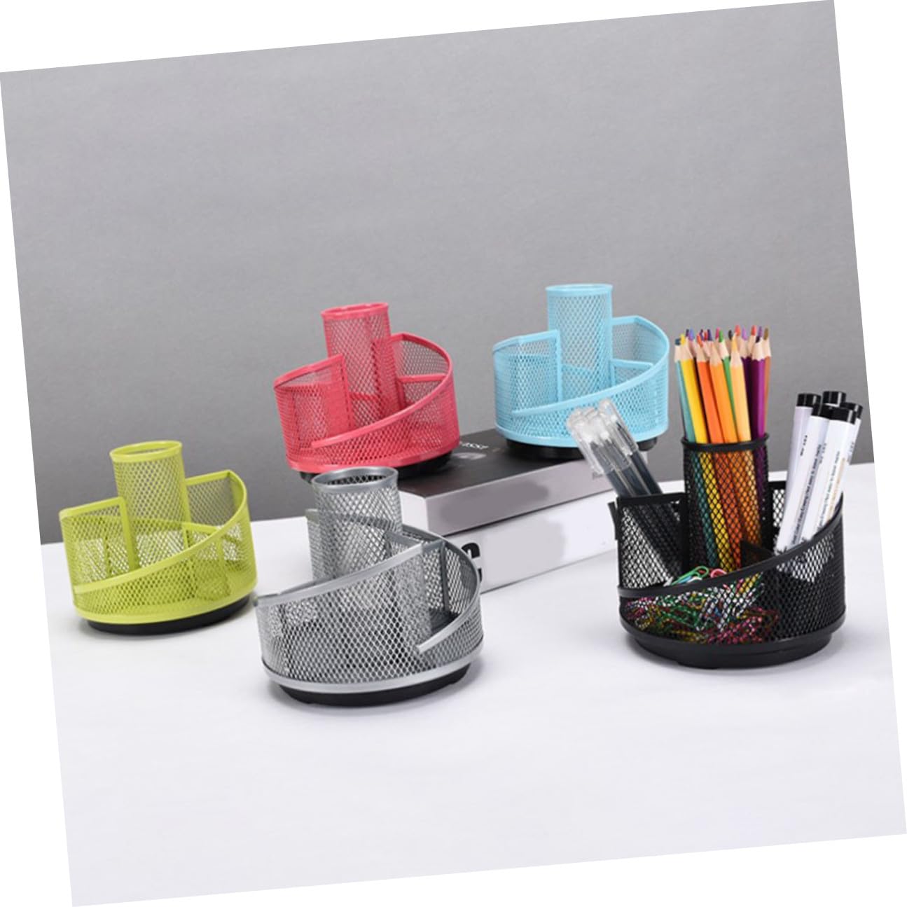SEWACC 4 Stück Drehbarer Metall Stiftehalter mit Fächern Großer Kapazität Multifunktionaler Schreibtisch Organizer für Bürobedarf und Kosmetik Platzsparende Aufbewahrungsbox in Schwarz