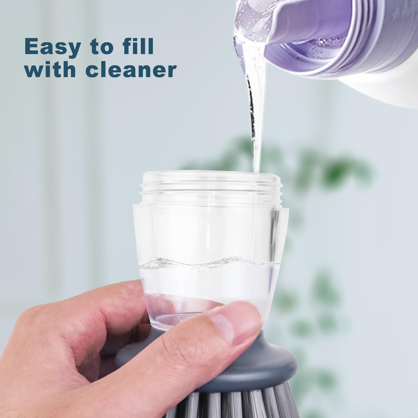 Dish Brush with Soap Dispenser, Dishwashing Heavy Duty Sponge Scrubber Refills Replacement Head - Image 4