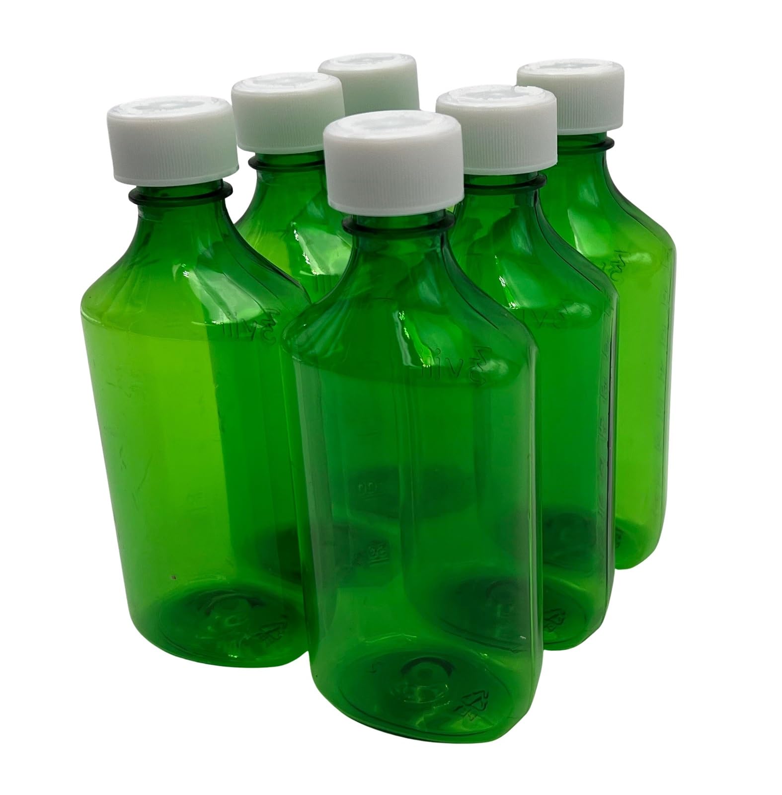 Sandhill Tools Green Plastic Liquid Graduated Medicine Bottles With Child Resistant Caps 8 Oz Oval Pharmacy Container (6 Pack)