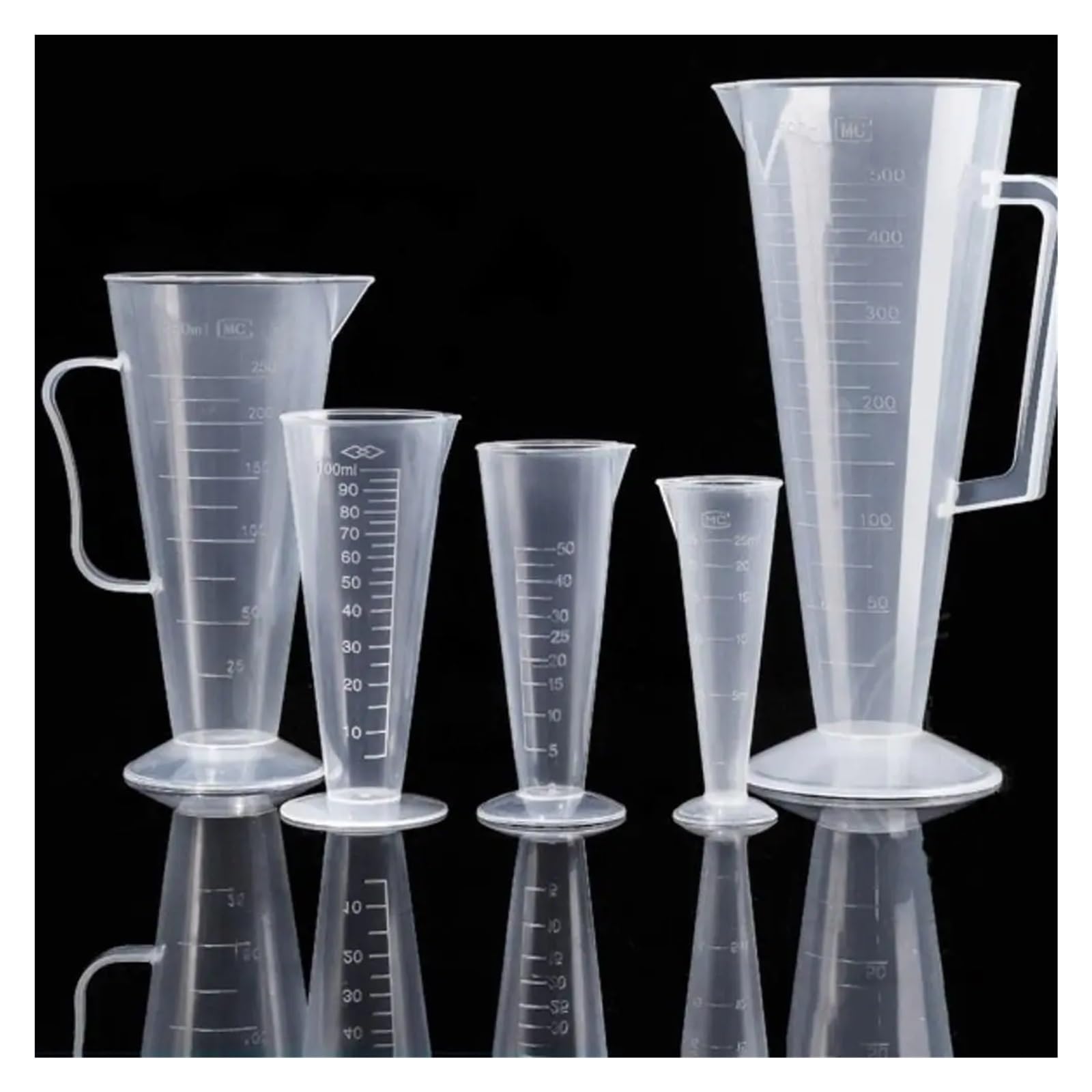 5 Stück PP-Flüssigkeitsmessbecher, 25/50/100/250/500 ml, große Kapazität, Kunststoff-Wellbecher, transparent, stapelbar, Messbecher Für Labor Küche(500ml)