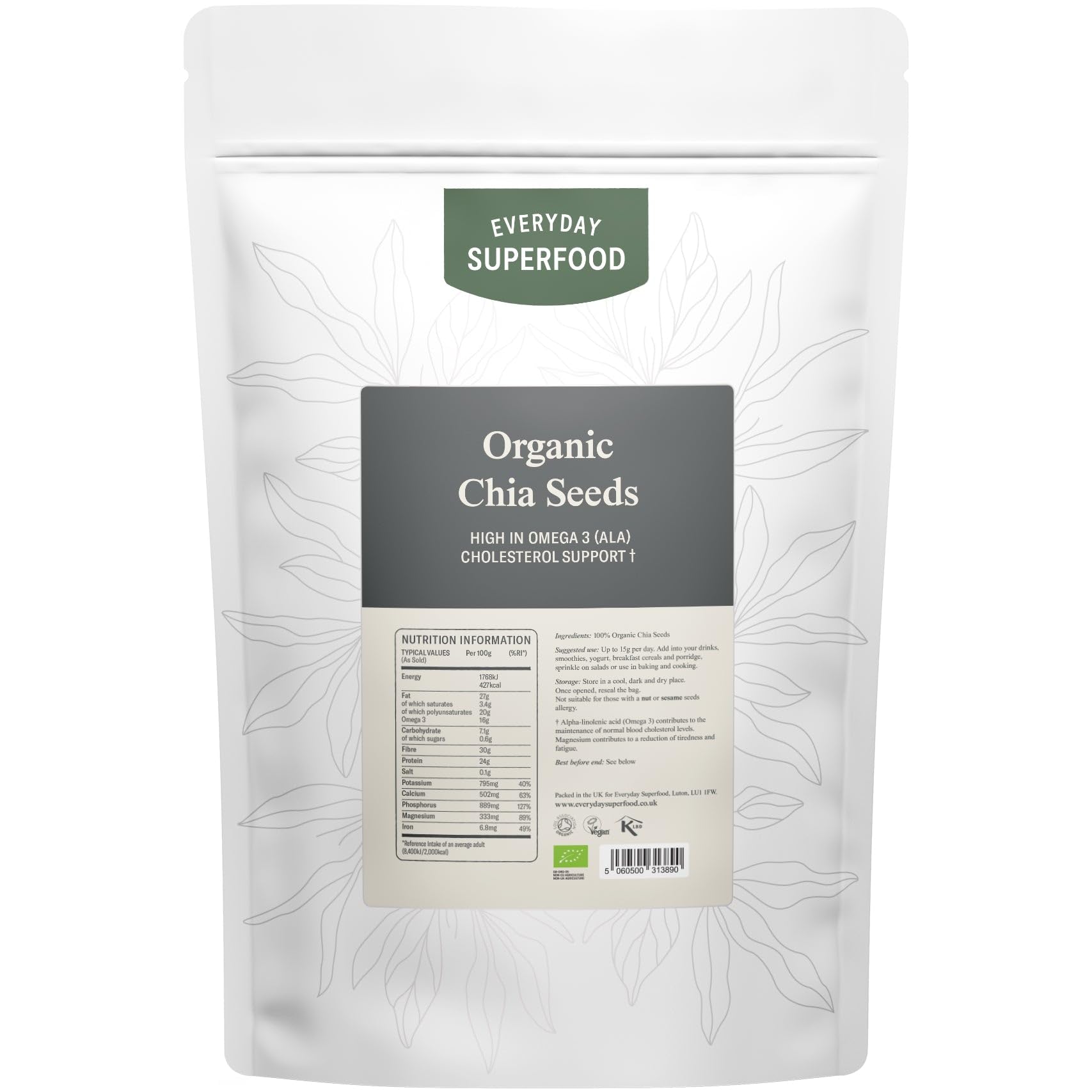 Semi di Chia Biologica 1kg Semi di Chia Neri Naturali Crudi Certificato Biologico Vegan Kosher Premium Chia Semi
