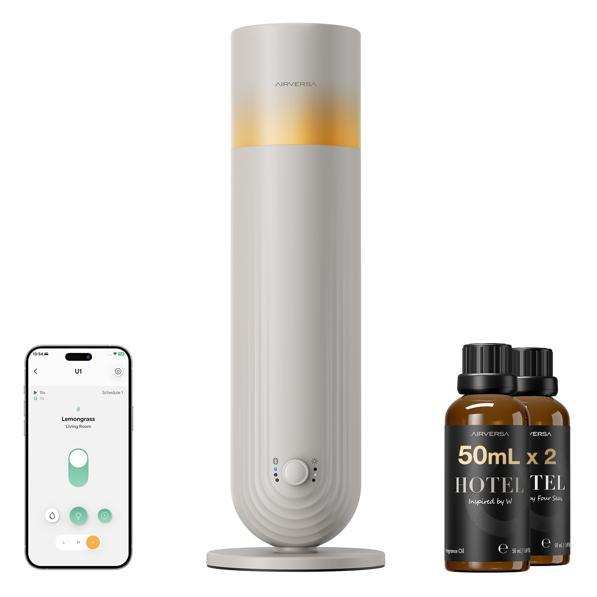 Airversa U1 Smart Hotel Waterless Diffuser with 100mL Oils Kit, Beige Gray