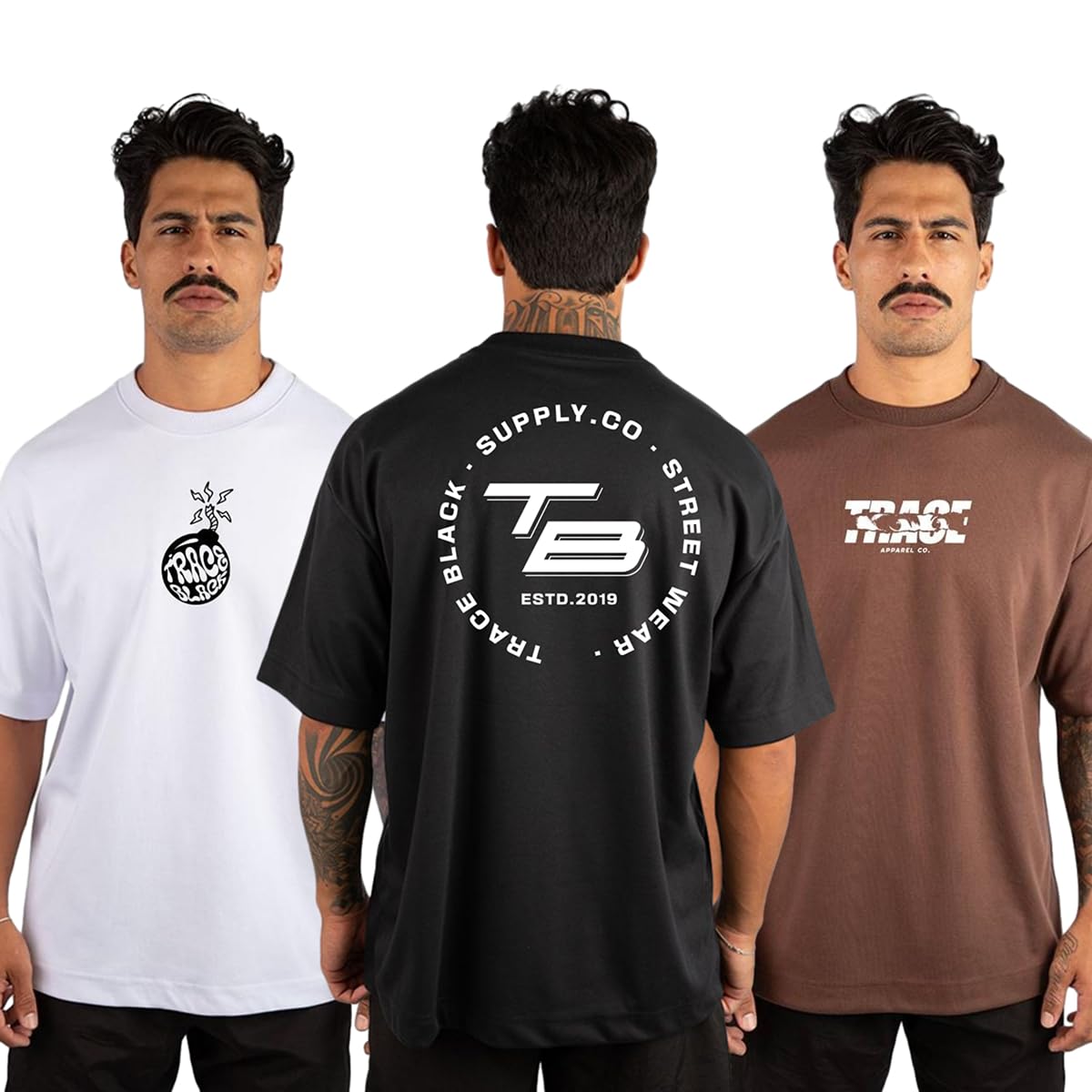 Kit 3 Camiseta Oversized Masculina Streetwear Trace Black Básica Academia 100% Algodão Premium 30.1 Penteado REF 02