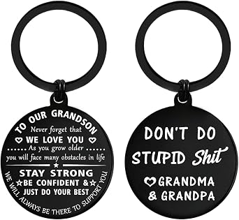 ENGZHI Grandson Gifts Grandson Keychain, Gag Present for Teen Boys Birthday Christmas Graduation Fathers Day