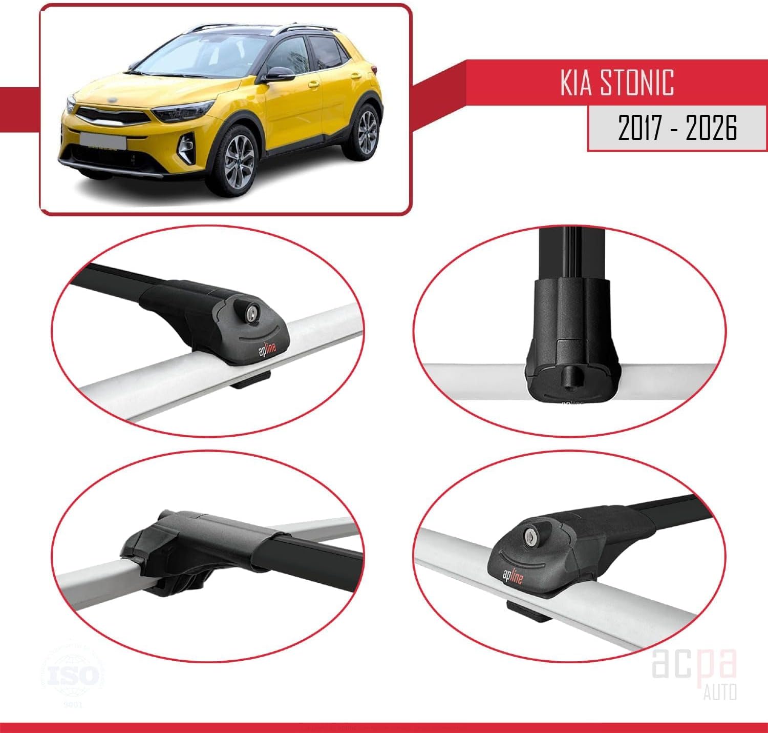 Compatible with Kia Stonic 2020-2023 Roof Rack ACE-1 Roof Rack Pack Rack Black
