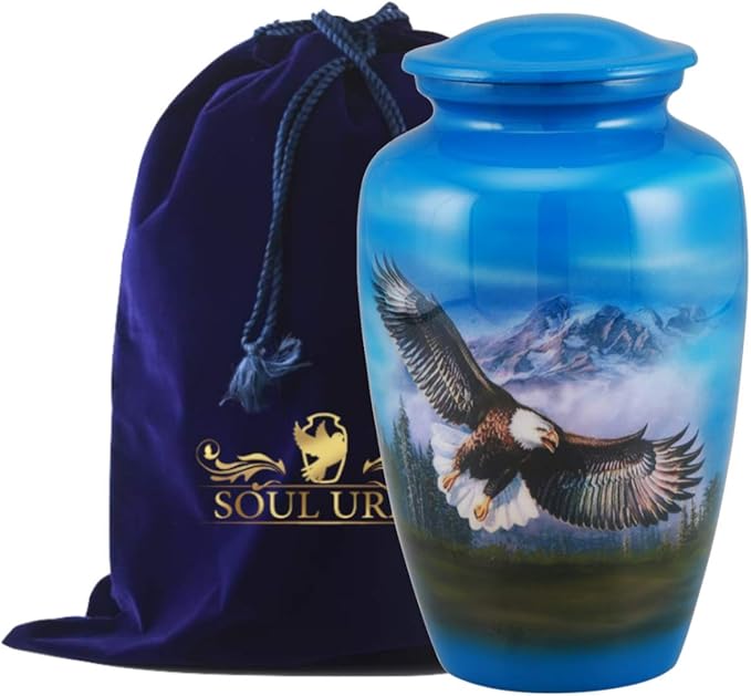 Cremation Urn for Adult Ashes Handcrafted Blue Flying Eagle Urn for