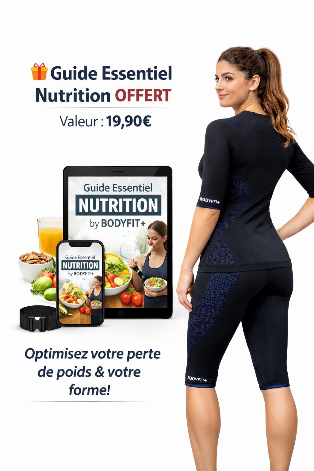 Générique BODYFIT+ Ensemble EMS & Fitness, Textile Haute Technicité avec Fibres Spécifiques, Unisexe, Entraînement Intensif, Différentes Tailles