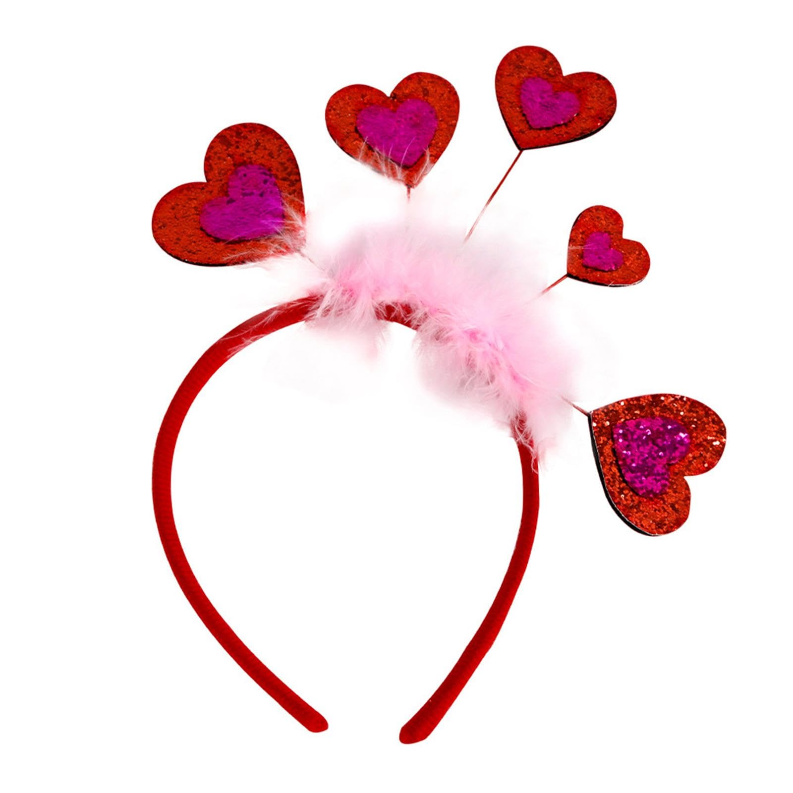 Valentinstags-Stirnband Mit Herz-Pailletten – Holografisch, In Rot/Rosa/Blau, Samt Umwickelt, Für Dates & Partys
