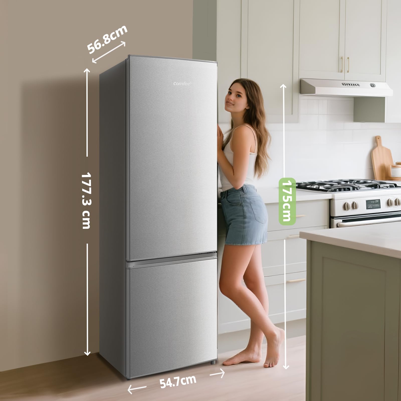 Comfee' RCB359IX2 Frigorífico combinado, 262L, Gran capacidad, Low frost, Altura 177,3 cm, Bajo nivel de ruido 39 dB, Luz LED, Temperatura regulable, Acero inoxidable — view 4