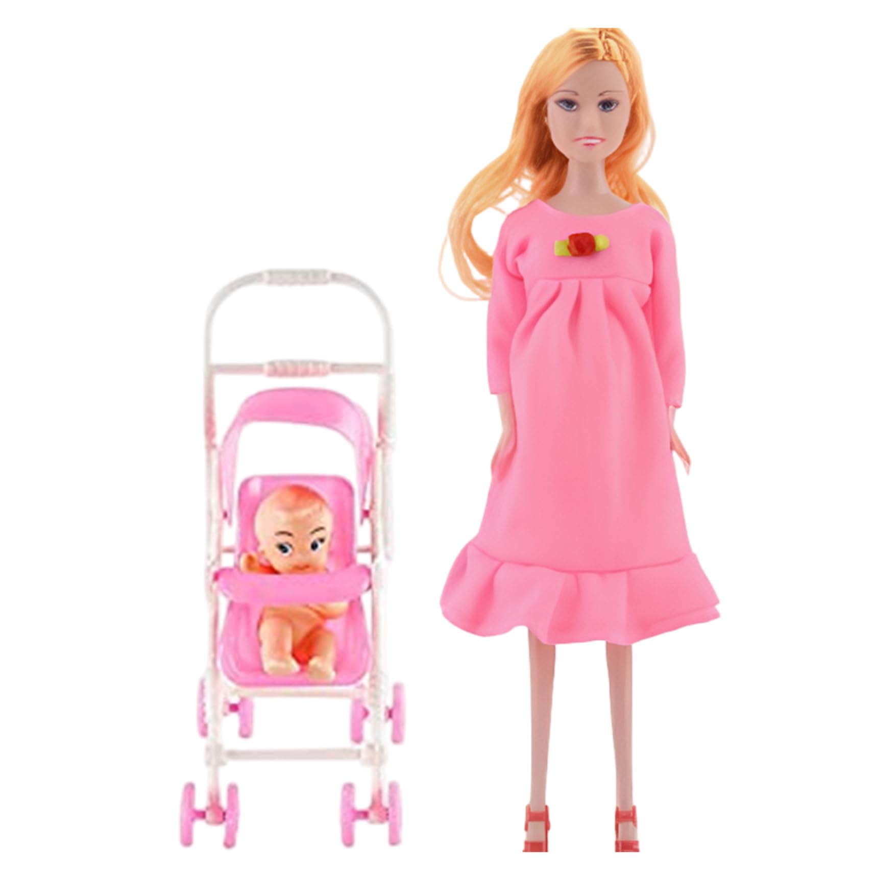 Faroby Pregnant Doll with Baby in Tummy Movable Joint Mother with Trolley Style 2