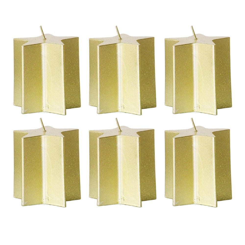 LOLAhome Set de 6 Velas de Navidad Estrella Doradas de parafina de Ø 7x7,5 cm