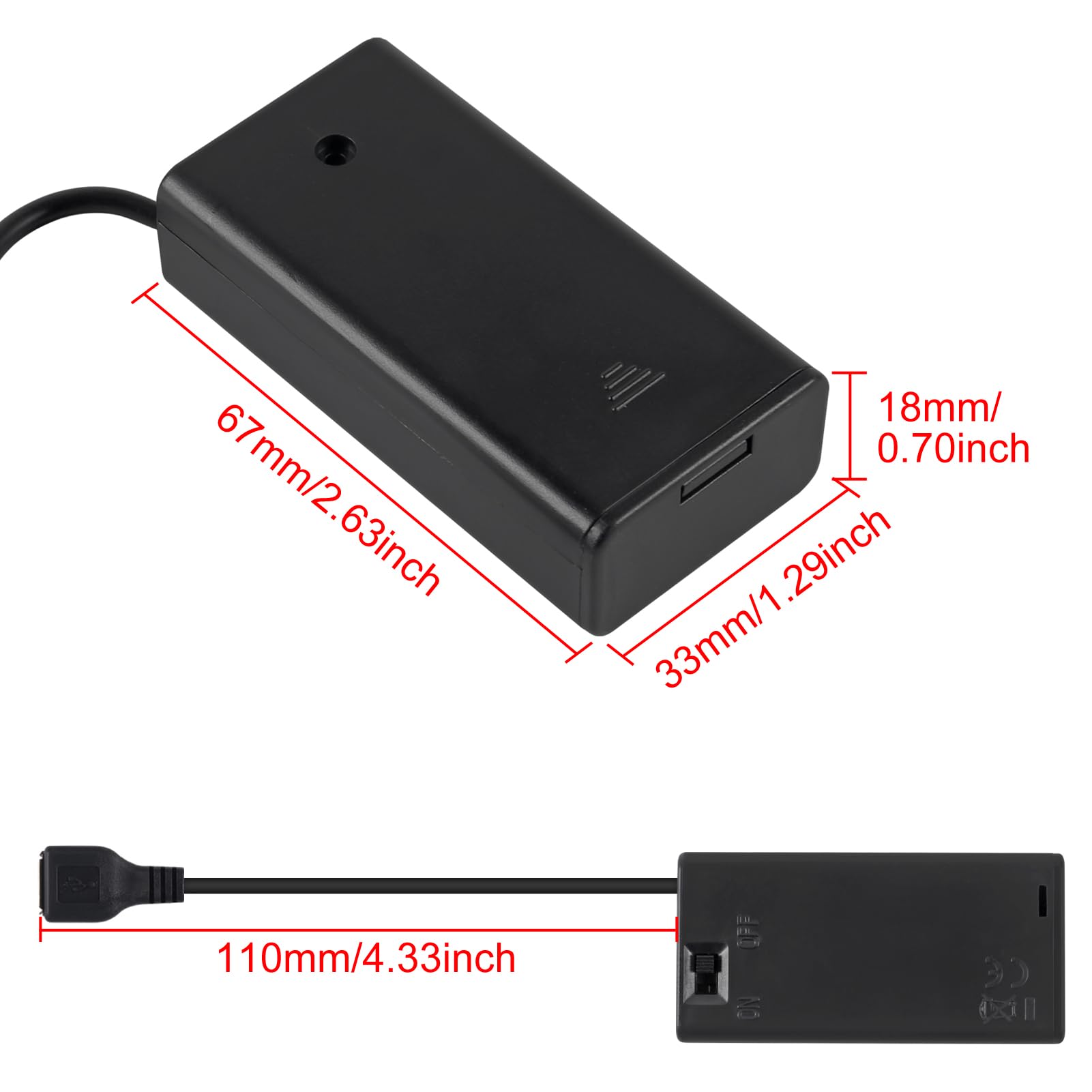 JUZITAO 4pcs 2 AA Battery Holder with USB Female Socket 2 AA Battery Case Box Holder with ON-Off Switch