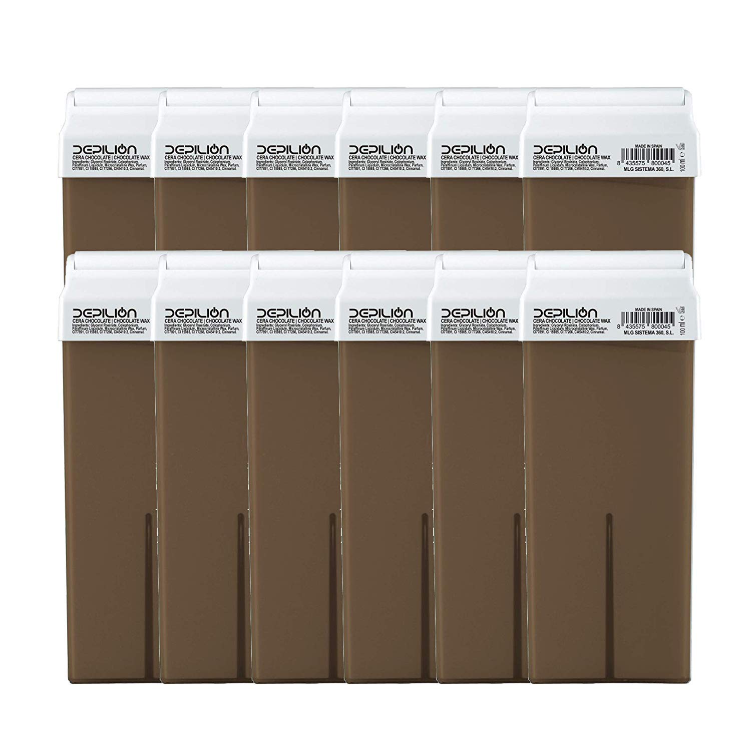 12 x Cera depilatoria Roll On cartuchos de 100ml Chocolate - Roll-on Cera para depilación - Depilion