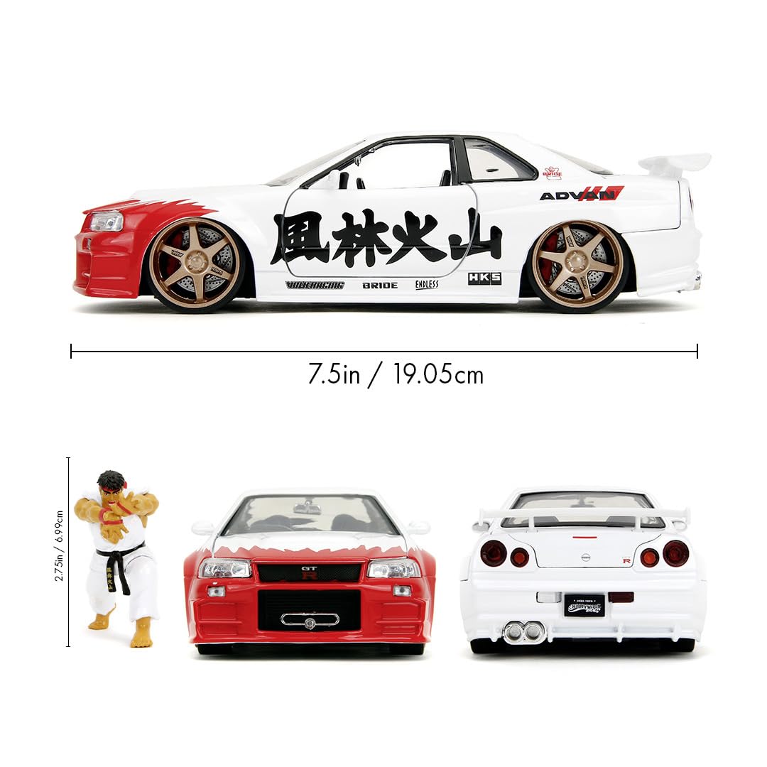 Jada Toys Street Fighter Ryu Figure with Model Car 2002 Nissan Skyline GT-R - Image 4