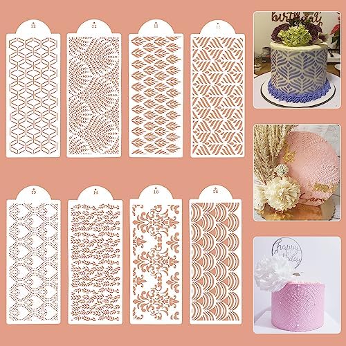 KITERI Cake Stencils, 8 Pcs Cake Embossing Stencils Reusable 3D Cake