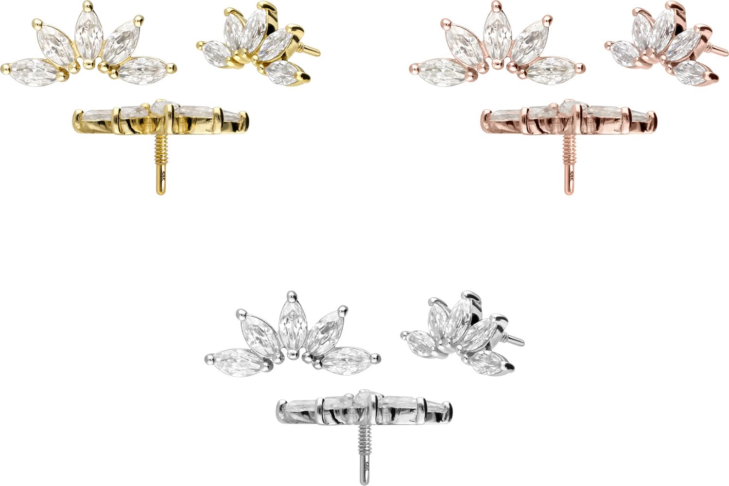 PIERCINGLINE Universal Piercing Schraub-Aufsätze 14 Gold Schraubaufsatz mit Außengewinde MOISSANIT-LOTUSBLÜTE 585er Gold - Roségoldfarben, Goldfarben, Silberfarben