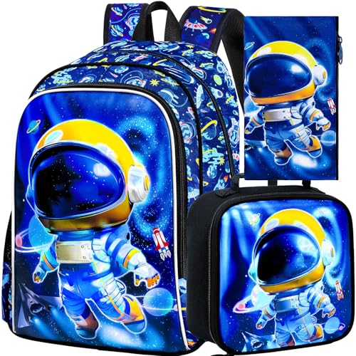 Image of 3PCS Dinosaur Backpack for Boys, 16 Inch Kids Water Resistant Preschool Elementary Kindergarten Bookbags and Lunch Box | Kids