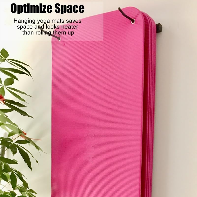Soporte de pared para esterilla de yoga, estante ajustable para colgar correas de estiramiento y tapetes de ejercicio más grandes, solución de almacenamiento que ahorra espacio para gimnasio en casa o