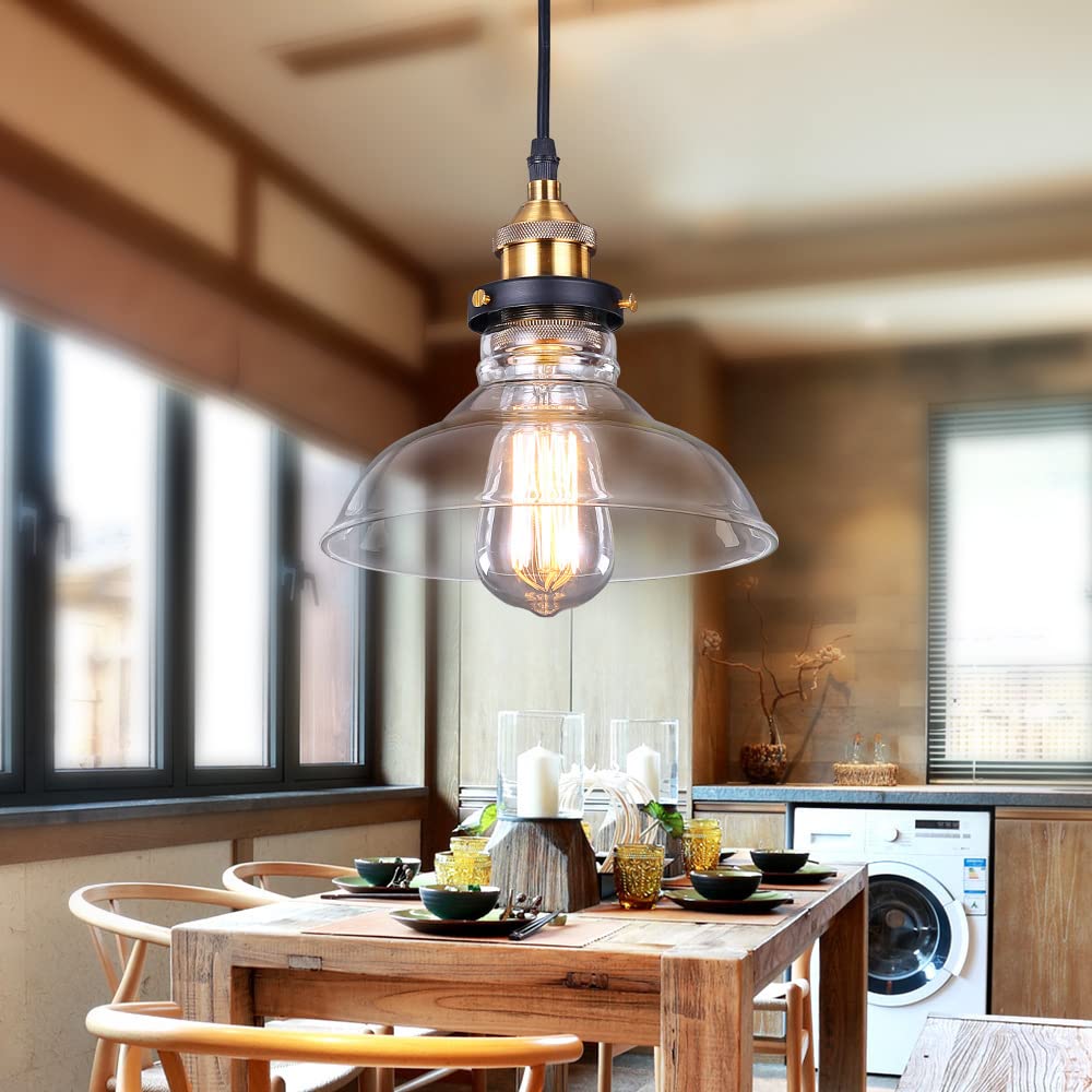 Dario in Vetro, da a Sospensione Industriale Amena per Sala da Pranzo, Moderne luci da soffitto a LED a Testa Sina, Attacco E26, Altezza reabile, per Bar, Cucina, Isola, Fattoria
