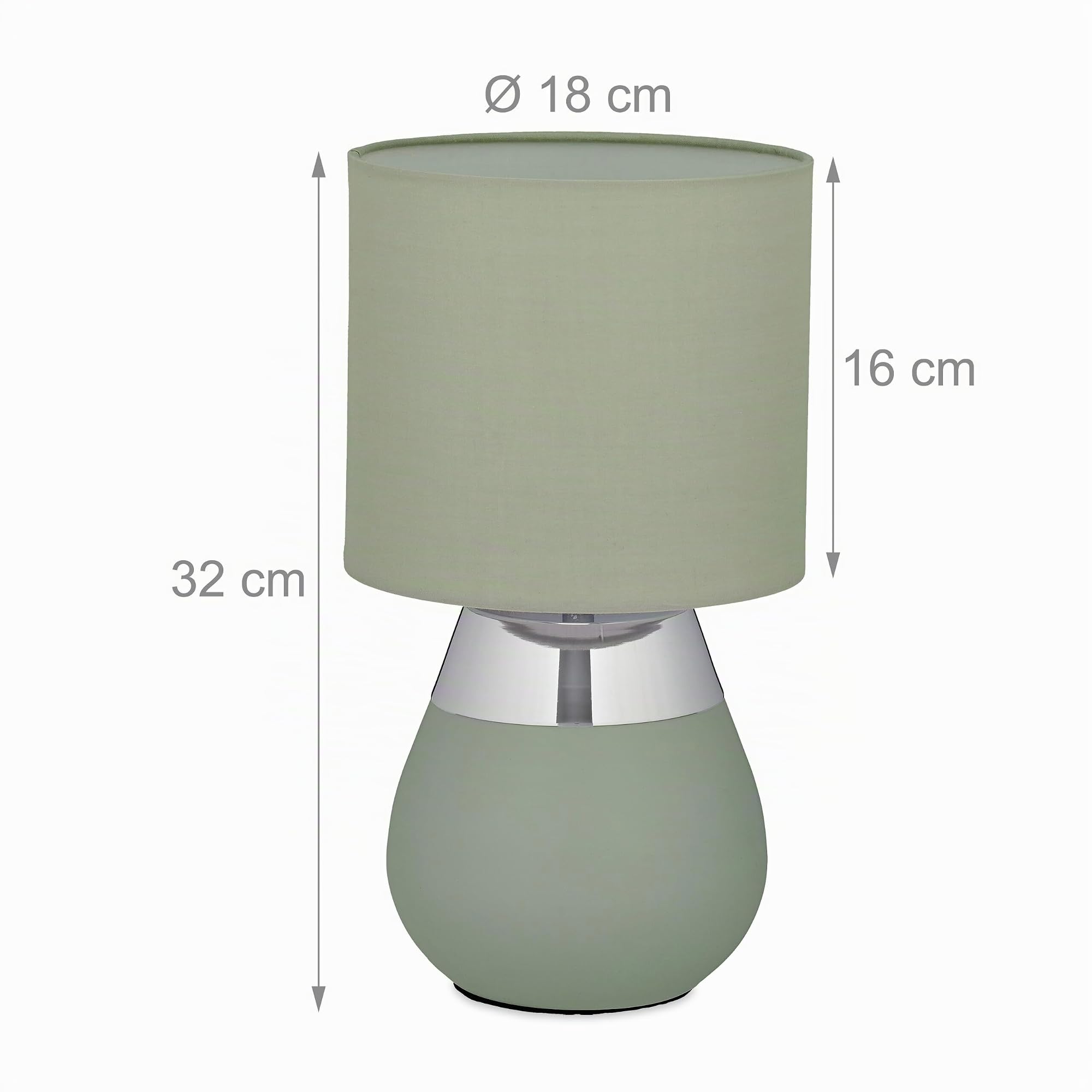 Relaxdays Tischlampe, 2er Set, Metallfuß, Stoffschirm, E14, H x D: 32 x 18 cm, Nachttischlampe mit Kabel, grün/Silber
