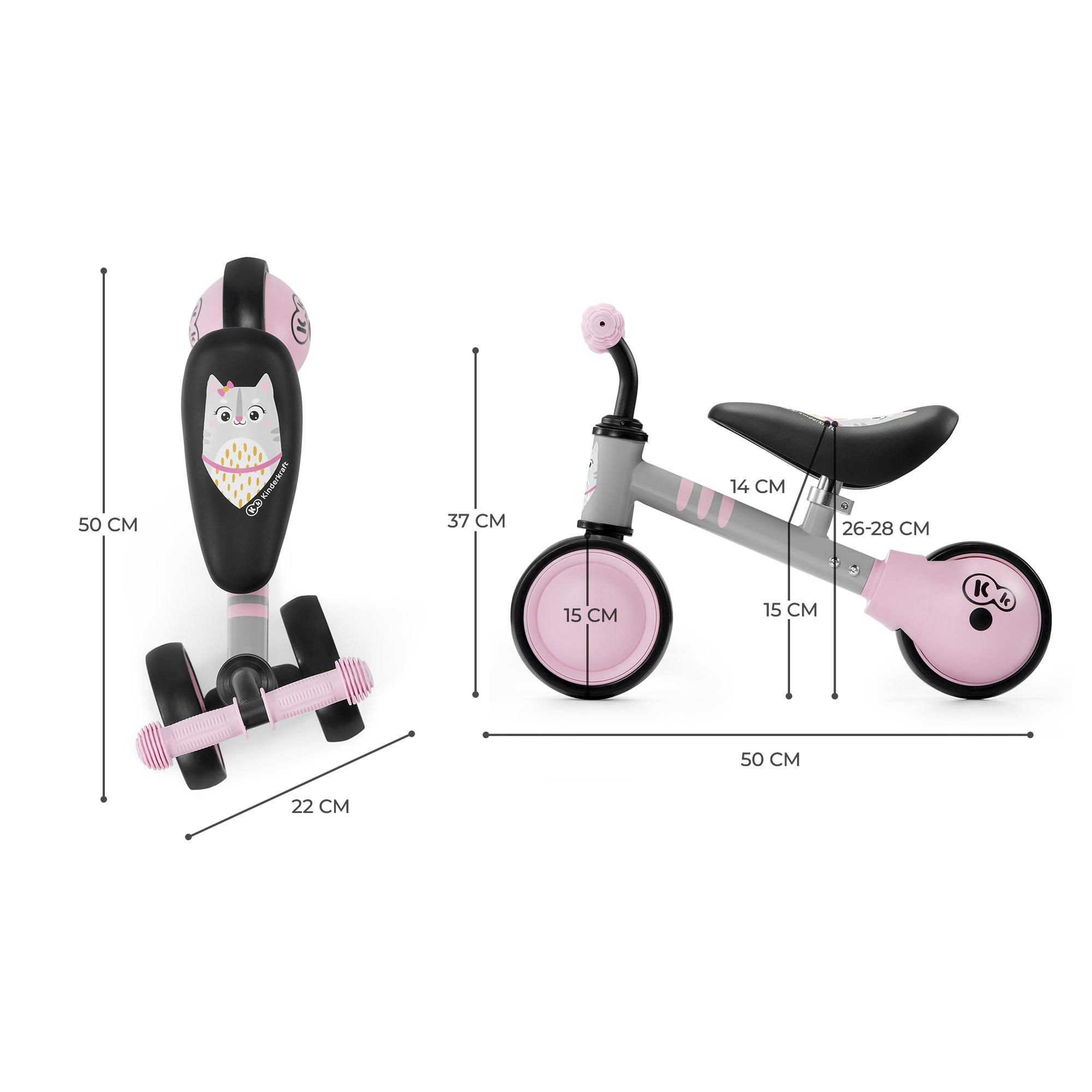 Kinderkraft Bici senza Pedali CUTIE, Bicicletta in Metallo, Sella Regolabile, Leggero Triciclo, da 1 Anno, Rosa