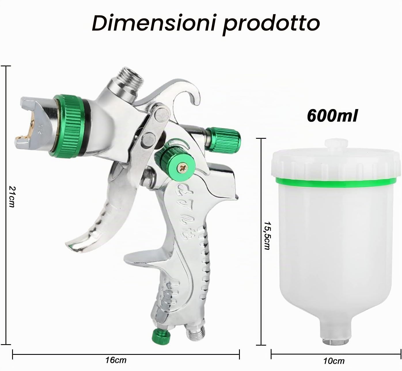 HVLP pistola a spruzzo per verniciare con ugelli da 1,4/1,7/2,0/2,5 mm,Aerografo per verniciare 600ml, per pareti,autoveicoli, riparazioni di mobili (verde)