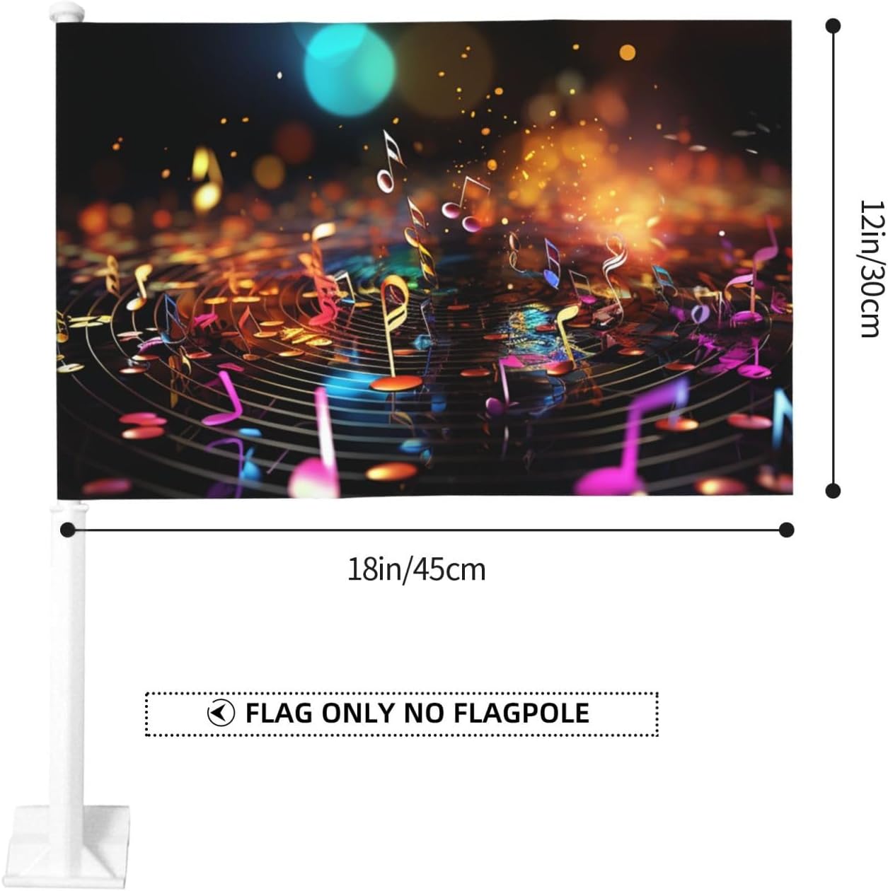 Small Car Flag 12"X18", No Fade Double Sided Print Car Window Clip Flag Colorful Music Notes Mini Handheld Flag Banner Personalized Car Vehicle Flag For Car Truck Suv image 2
