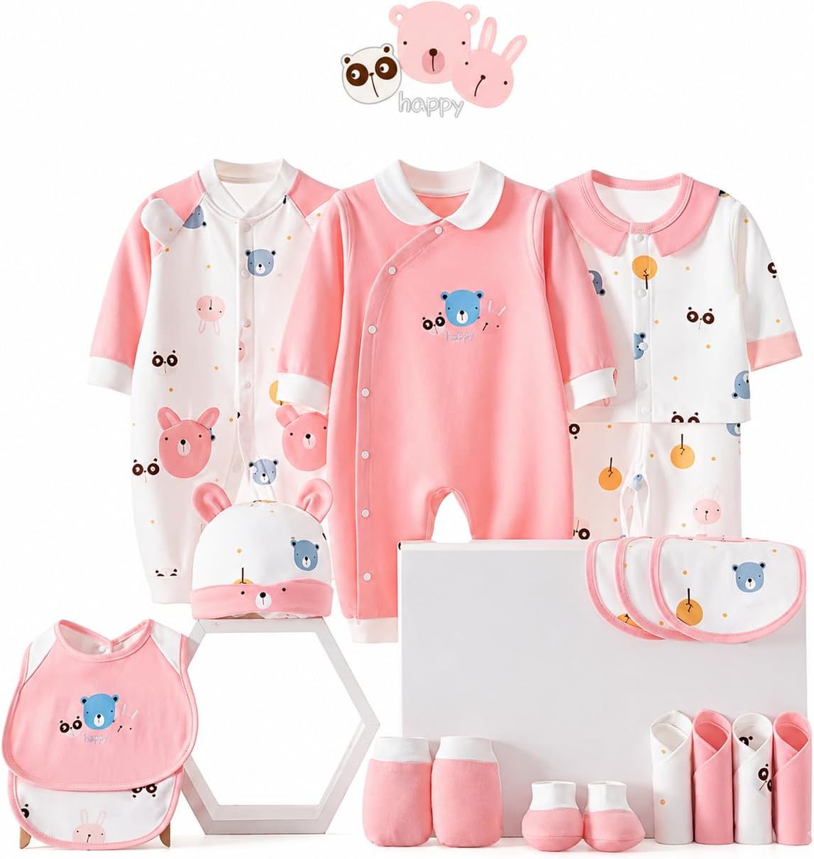 21-Piece Newborn Girl Clothes Gift Set, 100% Cotton Coming Home Hospital Outfit, 0-3 Months Baby Layette Bundle