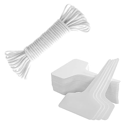 ORIMERC 100 Pcs Plant Labels with 30 Feet Self Watering Wick Cord for Vacation Self-Watering Planter Pot DIY Automatic Watering Device System Potted Plant Sitter Auto Drip Waterer Garden Tag Marker