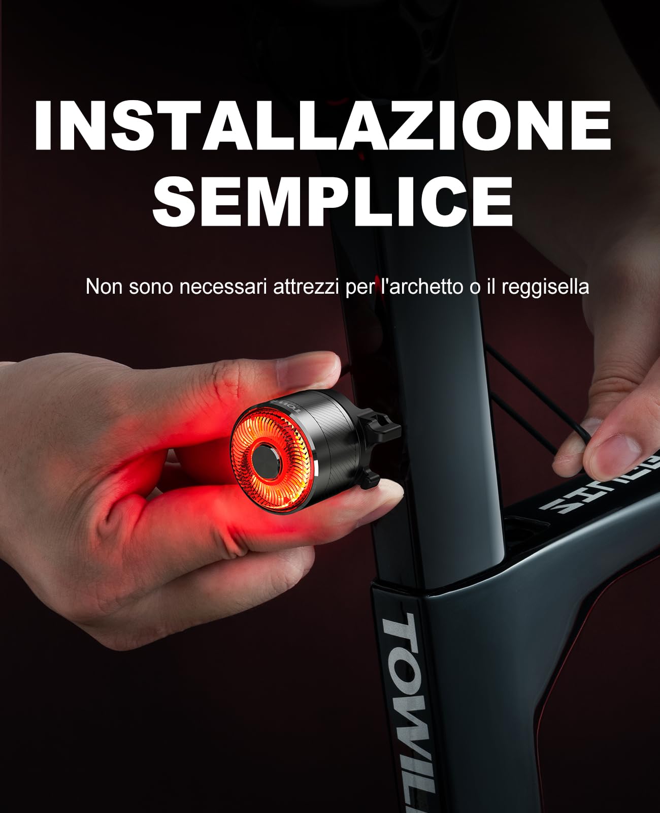 TOWILD TL05 Fanale Posteriore per Bici da Freno Intelligente,Lampada Posteriore per Bicicletta,IPX6 5 Modalità Luce Posteriori Della Bicicletta Ricaricabile USB-C Fino a 40 Ore di Illuminazione