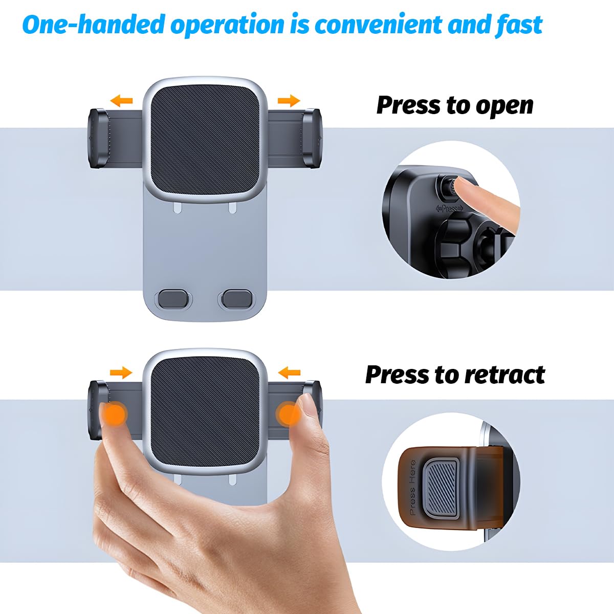 Zpana Supporto per telefono da auto, regolabile a 360° per cruscotto e parabrezza con base a ventosa e braccio telescopico, accessori per smartphone per auto, misura universale